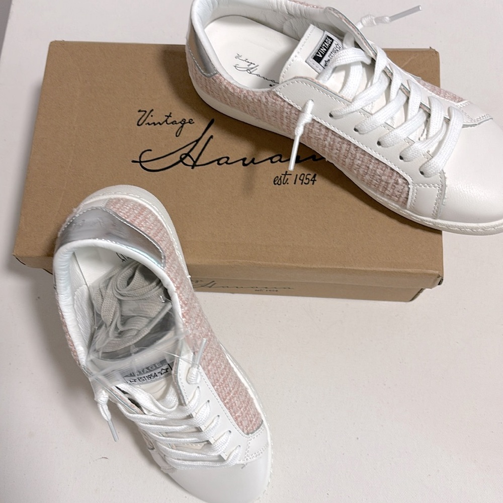 New Vintage Havana CARLA PINK TWEED FASHION SNEAKER in pink/white - Picture 7 of 9